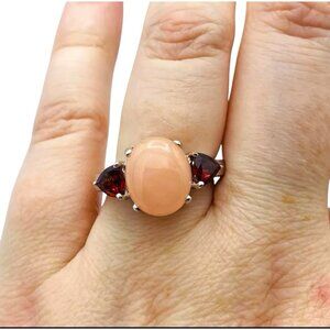 Sterling Silver 925 Rose Quartz Red Garnet Ring Size 8 Signed SA Beautiful